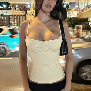 Ruched Strap Slim Fit Casual Layering Cami Top