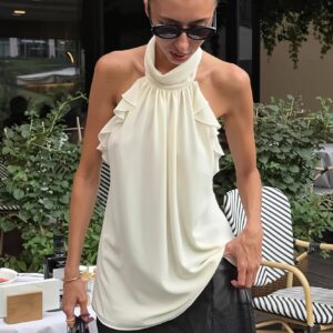 Chiffon Ruffle Halter Tie Back Sleeveless Halter Top