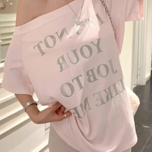 Letter Print Pink Off?Shoulder T?shirt