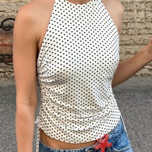 Chic Polka Dot Halter Backless Bodycon Elegant Layering Halter Top